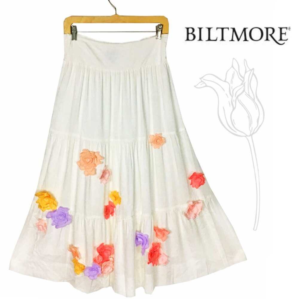 BILTMORE White Flower Appliqué Tier Skirt
